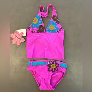 NWT Aquaclara Tankini Pink Floral Girls Swim Set Sz 2 2T